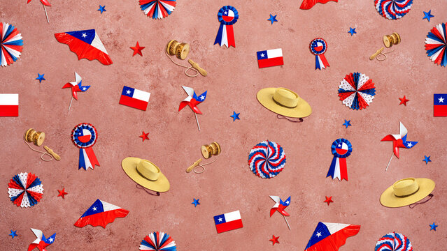 Chilean national symbols and traditional items arranged for independence day