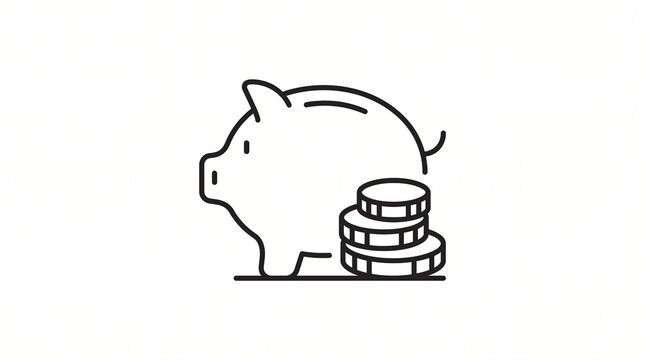Outline of piggy bank with stacked coins for savings and finance concepts