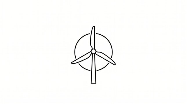 Minimalist wind turbine icon with black and white design