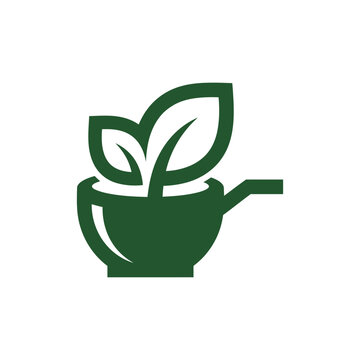 Herbal medicine pot with leaves logo, isolated on transparent background