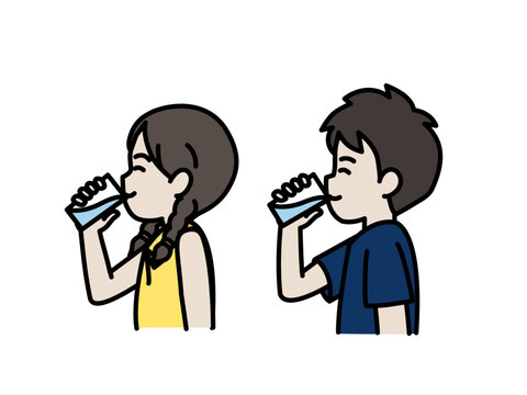 水を飲む子供のイラスト