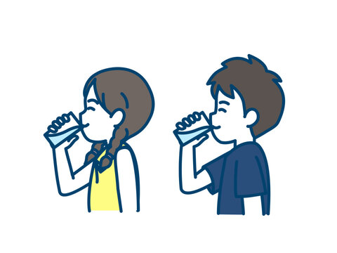 水を飲む子供のイラスト