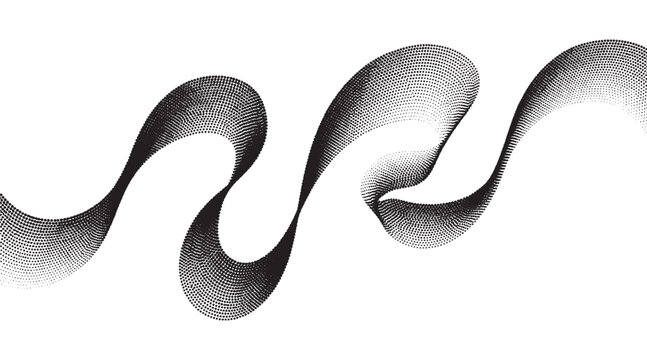 Black and White Abstract Wave Vector, Dynamic Curved Line Ribbon & Smoke Grain Texture Illustration, Modern Flowing Wave Banner Clipart Graphic Design