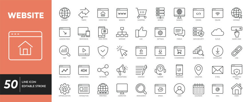 Website  outline icon set. Editable stroke