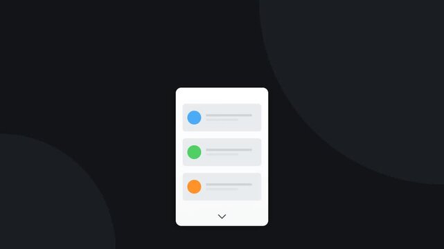Minimalist Animated UI Design of a Dropdown List with Colorful Task Icons on Dark Background