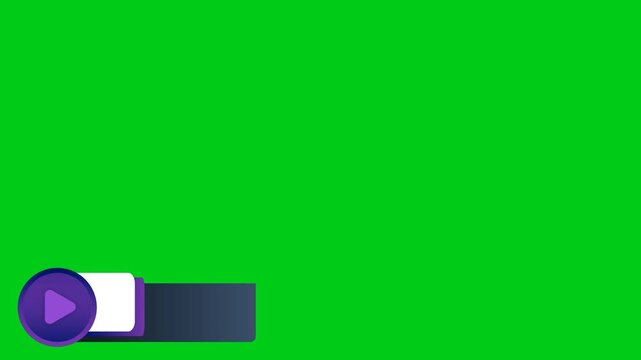 Purple Lower Third Animation with Play Button Icon on Chroma Key Green Screen Background