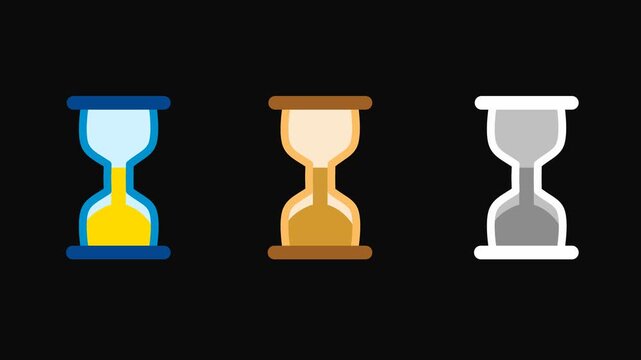 hourglass animation on a transparent background, animation of sand flowing down, then once finished it flips over, this video loops continuously, video for waiting situations