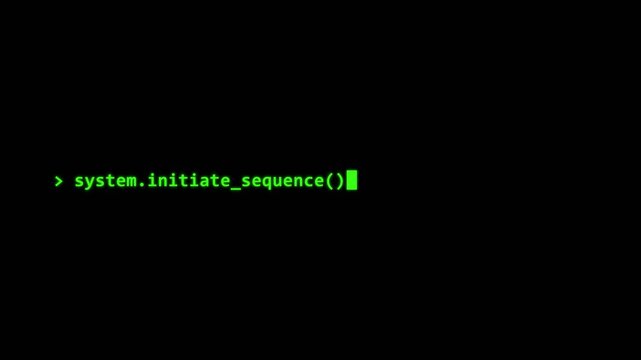 Green terminal typing animation displaying system initiate sequence command on black background