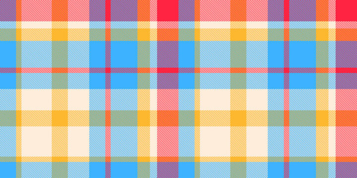 A summer tartan plaid pattern with a balanced check structure and papaya whip and cyan tones. The seamless textile background recreates a woven fabric look with a natural decorative character.