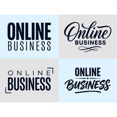 Four distinct online business typography designs in a modern grid layout with clean backgrounds © mexvect