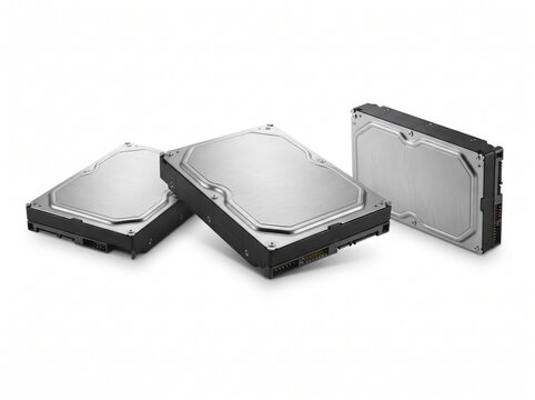 Three Hard Disk Drives on White Background