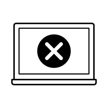X mark error icon on laptop computer screen