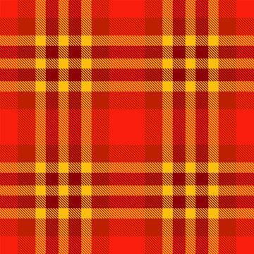 Traditional tartan plaid design with a classic woven appearance and bright and red tones. The seamless pattern recreates the look of woven fabric and works well as a decorative surface background.