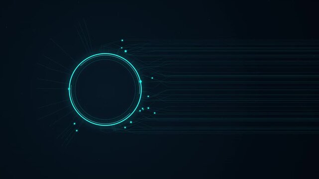 Abstract futuristic hud circle with cyan circuit lines over dark background
