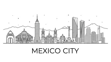 Obraz premium Mexico City skyline minimalist line art vector.