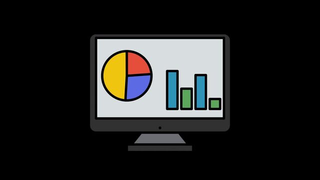 Computer Dashboard Analytics Icon Animation Black Background