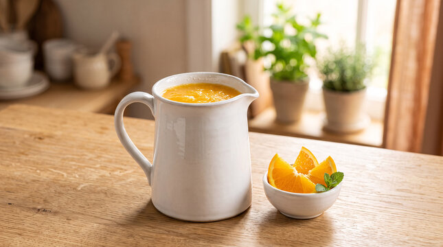 Boisson chaude &agrave; l'orange accompagn&eacute;e de quartiers d'agrumes