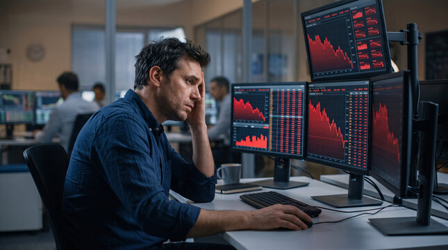 Investisseur inquiet devant des graphiques boursiers en forte baisse