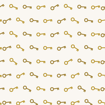 Seamless vintage key pattern in antique gold on cream