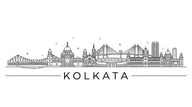 Kolkata city skyline architectural line art.