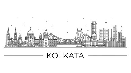 Obraz premium Kolkata India skyline minimalist architectural line drawing.