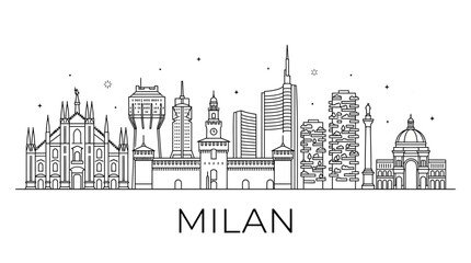Naklejka premium Milan Italy city skyline line art illustration