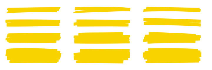 Fototapeta na wymiar Marker highlight text line set. Hand drawn marker highlight text line yellow stroke brush pen underline. Paper banner frame watercolor sharpie memo background. Vector