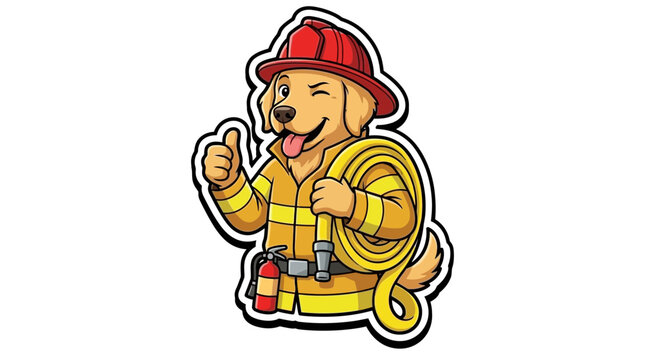 Golden retriever dog firefighter in uniform sticker.