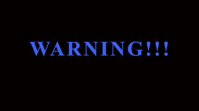 Glitching text warning in dark background with digital distortion effects for broadcast