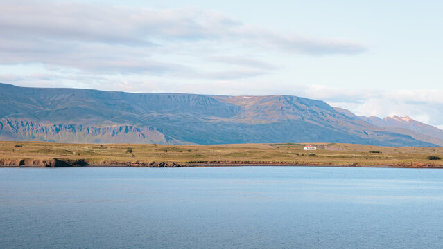 Wide waterfront views of Reykjavik&rsquo;s harbours, piers and shoreline buildings captured in clear August light, Iceland 2026