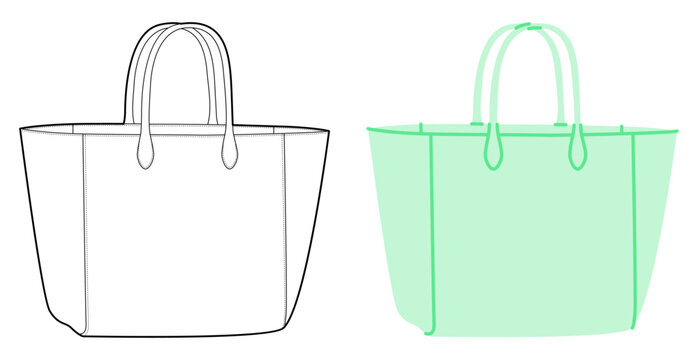 XL Tote Bag silhouette. Fashion accessory technical illustration. Vector satchel front 3-4 view for Men, women, unisex style, flat handbag CAD mockup sketch outline isolated
