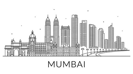 Obraz premium Mumbai skyline with Gateway of India and skyscrapers.