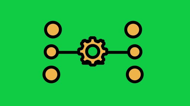 Network Gear Node Motion Icon. Animated network node icon integrated with central gear, representing system automation, data workflow, process management, and connection.