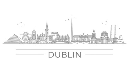 Obraz premium Dublin Ireland skyline line art illustration