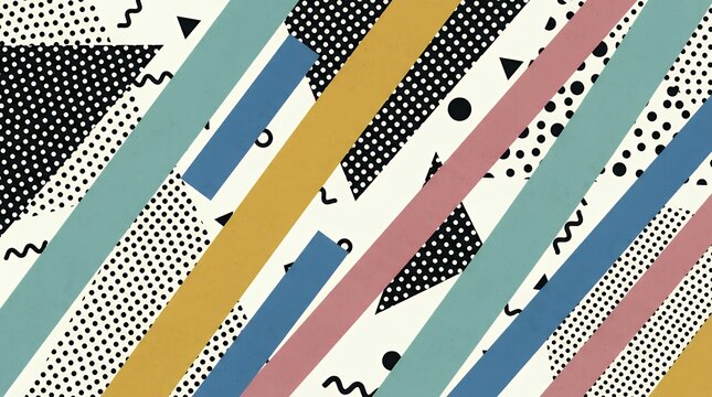 Retro Memphis Style Geometric Abstract Background Featuring Colorful Diagonal Stripes Combined With Polka Dot Patterns Creative Decorative Flat Texture abstract geometric pattern memphis retro flat