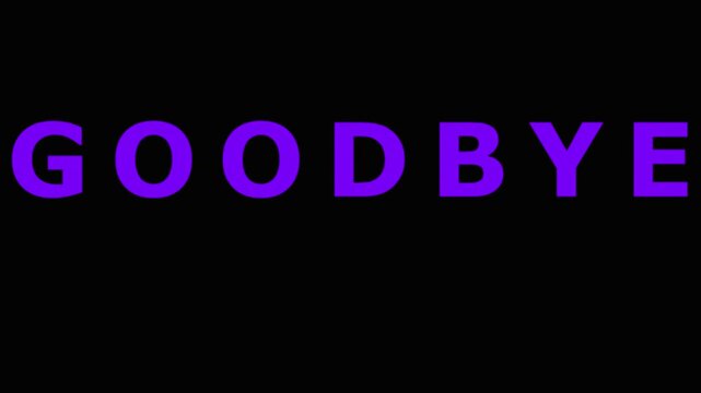 Text animation Good bye in purple green and yellow neon glow on black and white backgrounds