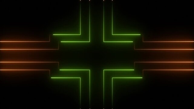 A neon line icon features sleek, glowing lines in vibrant colors like red colorful neon line moving on background. Seamless loop animation of glowing neon lines streaming across on black background...