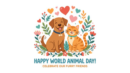 Fototapeta premium Happy World Animal Day Illustration with Cute Dog and Cat