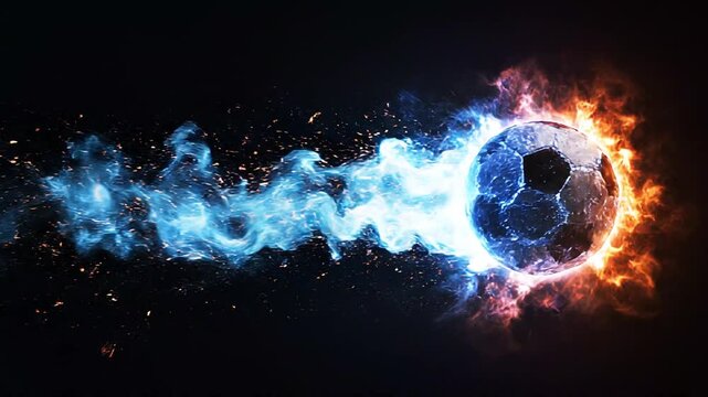 Dynamic Soccer Ball Engulfed in Fiery Energy and Smoke