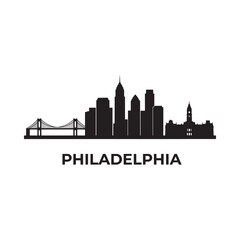 Naklejka premium Philadelphia Skyline Silhouette Against White Background architecture