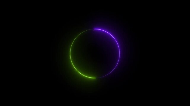 abstract neon shine round,circell icon animation with black background .