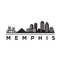 Obraz premium Memphis Skyline Silhouette Against White Background Minimalist Vector Illustration