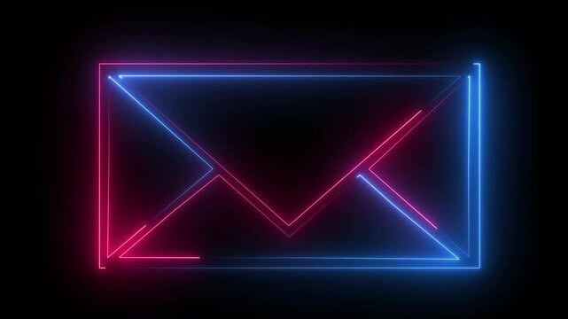 Animated neon message icon on black background. Neon email icon concept.