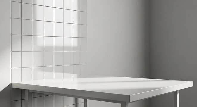 Modern empty room with white table.