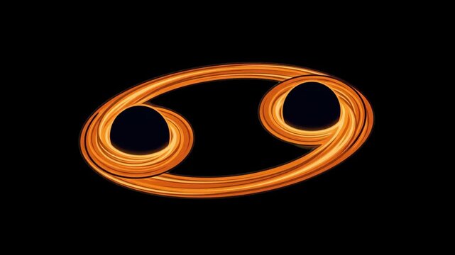 A glowing fiery orange Cancer zodiac sign created from swirling black hole accretion disks against deep space. Suitable for astrology visualizers, horoscope promos, sci-fi space graphics, and cosmic e