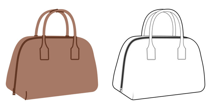 Bowling Tote silhouette bag. Fashion accessory technical illustration. Vector satchel front 3-4 view for Men, women, unisex style, flat handbag CAD mockup sketch outline isolated