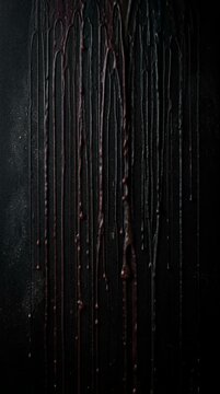 Dark red liquid slowly drips down a black textured surface, creating a sinister Halloween horror background with suspenseful gothic atmosphere