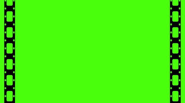 Classic cinema filmstrip frame border overlay with green screen chroma key background. vertical reel motion. creative media production.