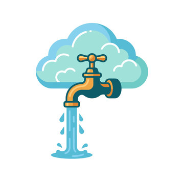 Water tap flowing from a cloud illustration. SVG Editable. Vector Illustrations.