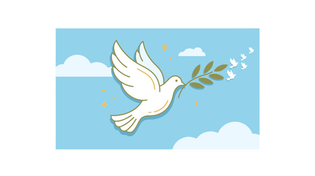 White dove flying with olive branch symbol of peace 2. SVG Editable. Vector Illustrations.